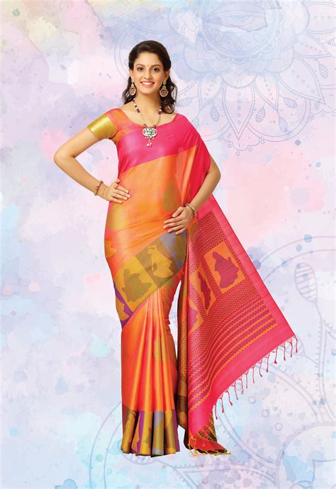 Medleysilks Multicolored Pure Silks Saree With Lady Silhouette Trendy Wear Festive Wear Soft