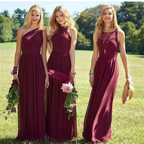 New Burgundy Bridesmaid Dress A Line Sleeveless Floor Length Off Shoulder Wedding Party Dress
