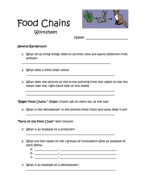 Food Chain Worksheet 1 A Worksheets For Kindergarten