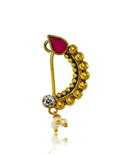 Buy Jewelopia Traditional Maharashtrian Besar Nose Ring Without Piercing Clip On Nose Ring Pearl