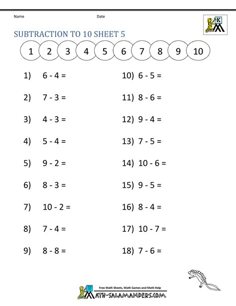 Math Subtraction Worksheets