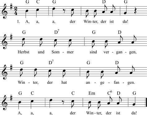 A, a, a, der Winter, der ist da! - Noten, Liedtext, MIDI, Akkorde