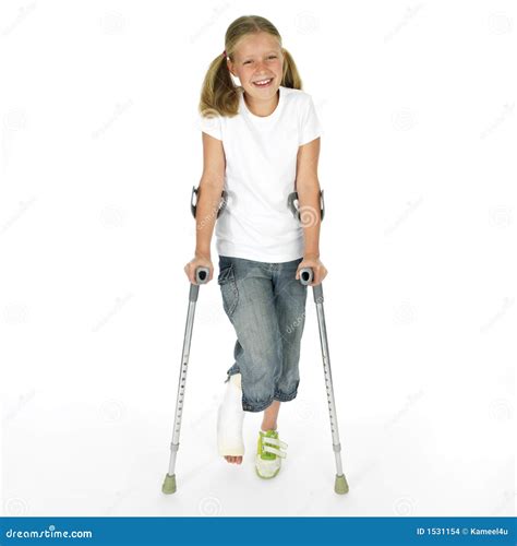 Girl With A Broken Leg Walking On Crutches Stock Photo Image Of