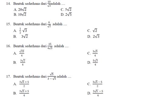 Soal Soal Bentuk Akar