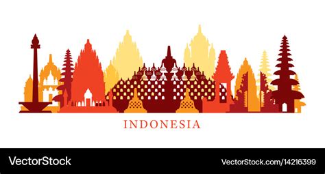 Indonesia Architecture Landmarks Skyline Shape Vector Image