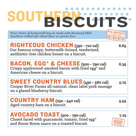 Menu Raleigh Brier Creek Rise Southern Biscuits And Righteous Chicken