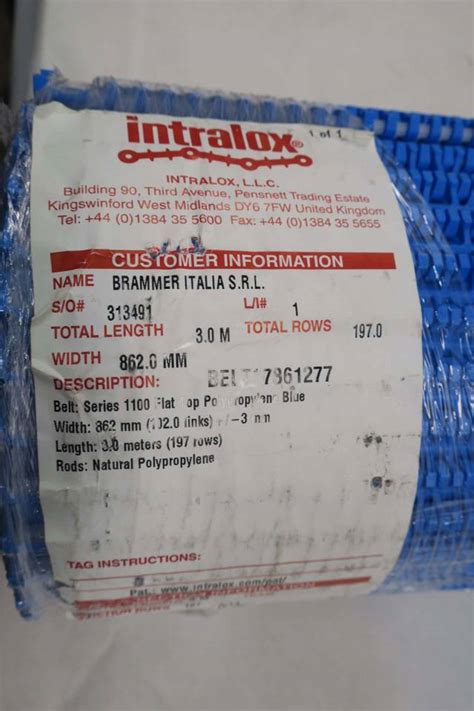 Intralox Series 1100 Flat Top 3m 862mm Conveyor Belt D535483