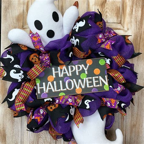 Ghost wreath halloween wreath halloween decor Happy | Etsy | Unicorn ...