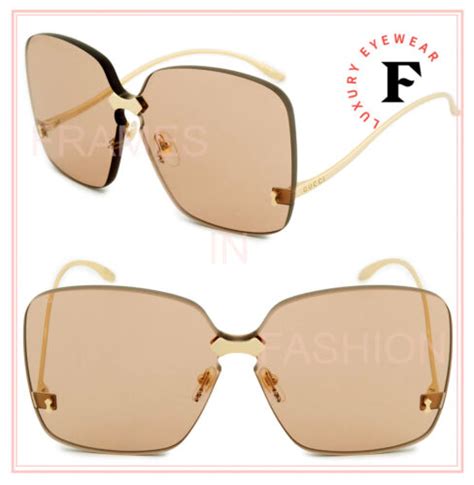 Gucci 0352 Metal Gold Brown Oversized Rimless Sunglasses Gg0352s