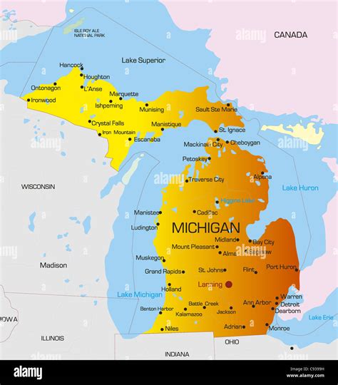 Mapa De Color Vectorial Del Estado De Michigan Eeuu Fotografía De