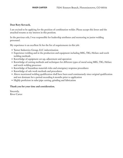 Combination Welder Cover Letter | Velvet Jobs