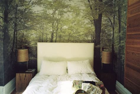Whimsical Master Bedrooms With Forest Wallpaper Master