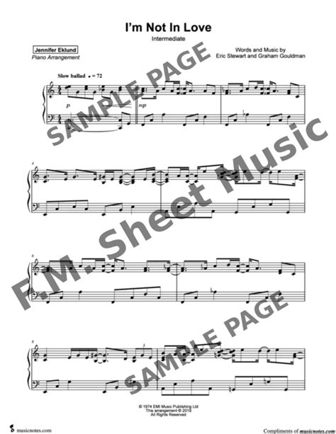 Im Not In Love Intermediate Piano By 10cc Diana Krall Fm Sheet Music Pop Arrangements