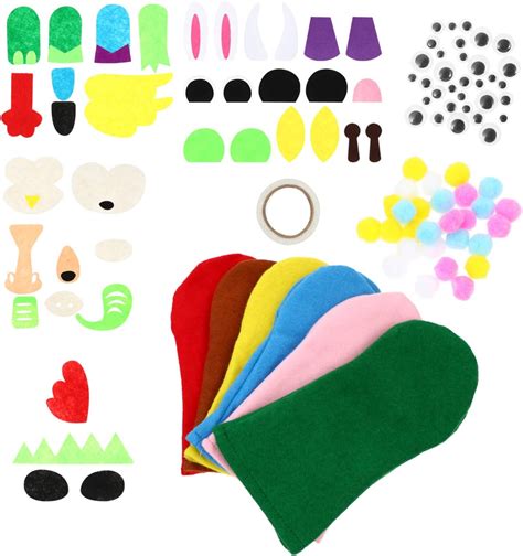 Toddmomy 6 Sets Hand Puppet Making Kit For Kids Art Craft Felt Sock