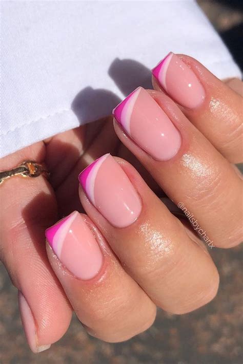 25 Cute Coloured French Tip Nail Ideas Shades Of Pink Asymmetric