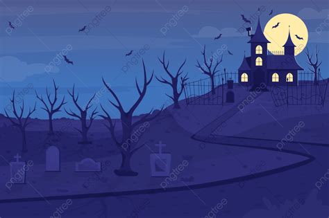 Haunted Mansion On Hill Flat Color Vector Illustration Surrounded 2d