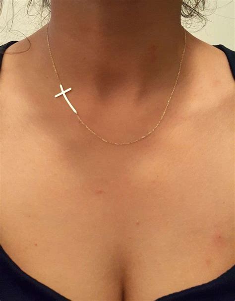 Gold Cross Necklace Simple Sideways Cross Necklace K Solid Gold