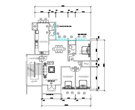 3 Bhk House Layout Plan Autocad Drawing Dwg File Cadbull