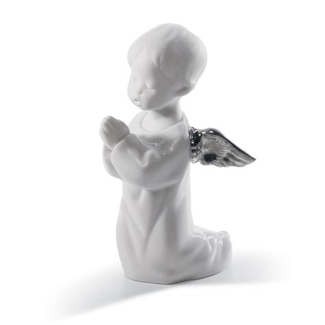 Lladro Classic Sculpture Angel Praying Angel Figurine Silver Lustre