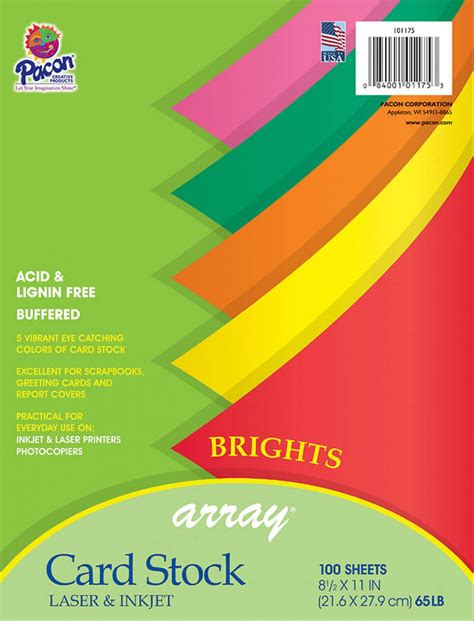 Assorted Cardstock Bright Colors 85 X 11 100 Sheetspack 65 Lb