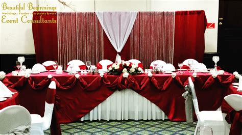 Burgundy And Silver Backdrop And Head Table Decor