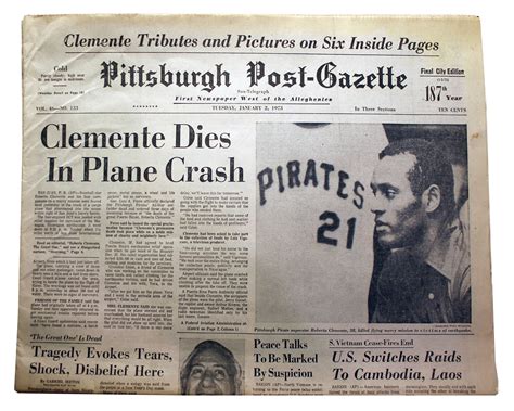 The Front Page Of The Pittsburgh Post Gazette From Jan 2 1973