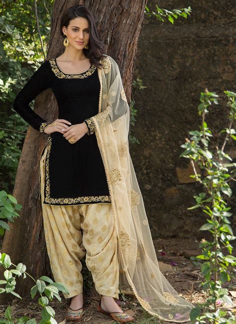 black and gold velvet punjabi suit simple indian suits indian designer outfits party wear