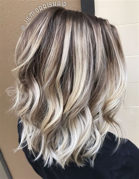 Cool Icy Ashy Blonde Balayage Highlights Shadow Root Waves And Curls
