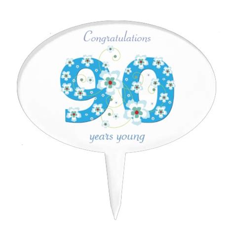 90th Birthday Congratulations Blue Flowers Custom Cake Topper Zazzle