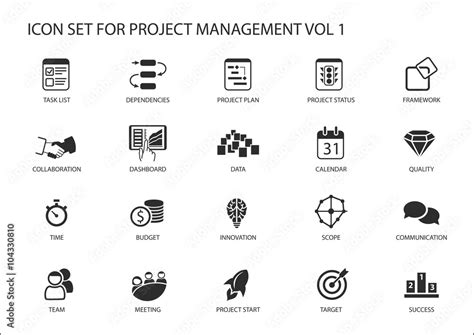 Project Management Icon Set Various Vector Symbols For Managing