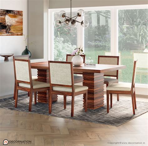 Olivia Solid Wood 6 Seater Dining Table Set Of Extra Wide Chairs