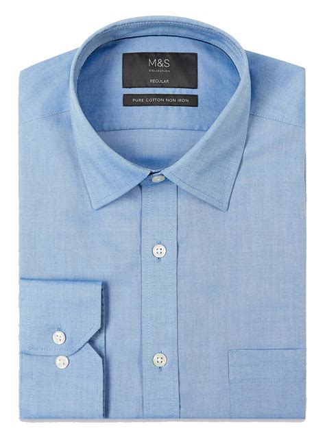 Marks And Spencer Mand5 Blue Pure Cotton Non Iron Long Sleeve Shirt