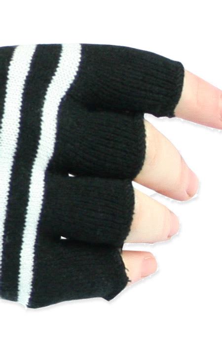 fingerless gloves black white stripes