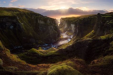 Nature Landscape Canyon River Sunset Clouds Iceland Wallpapers Hd