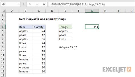 Excel Formula Sum If Equal To One Of Many Things Exceljet