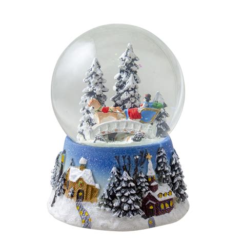 6 Musical Winter Forest Sleigh Ride Christmas Snow Globe Tabletop
