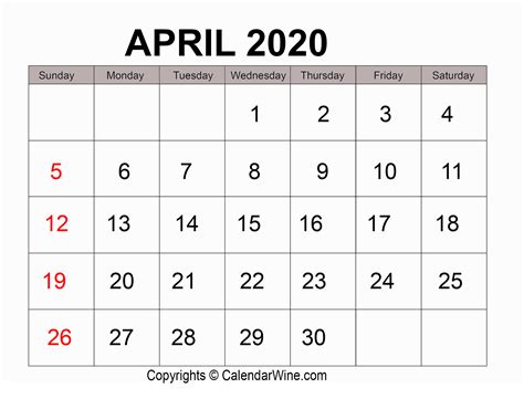 April 1 2020 Calendar Calendar Printables Free Templates
