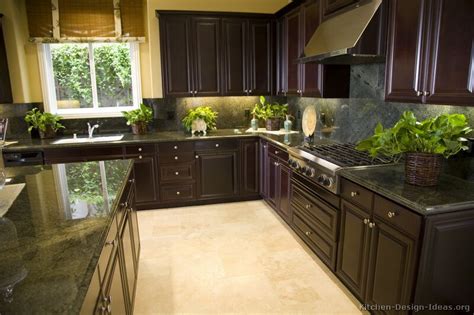 The large kitchen island makes a statement with its thick onyx countertop which. Pictures of Kitchens - Traditional Dark Espresso Kitchen Cabinets