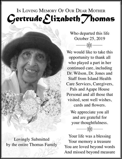 Gertrude Thomas Memoriam Hamilton Bermuda The Royal Gazette