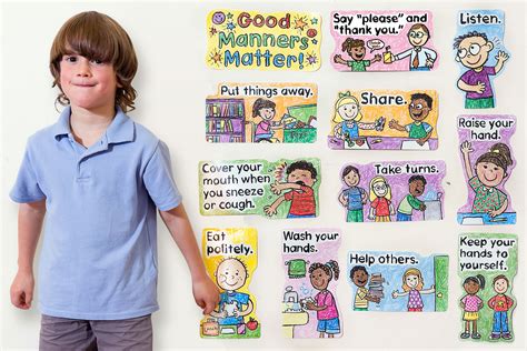 Good Manners Matter Kid Drawn Bulletin Board Set Carson Dellosa