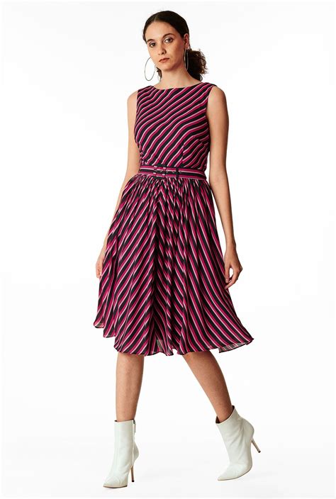Shop Stripe Print Crepe Belted Dress Eshakti