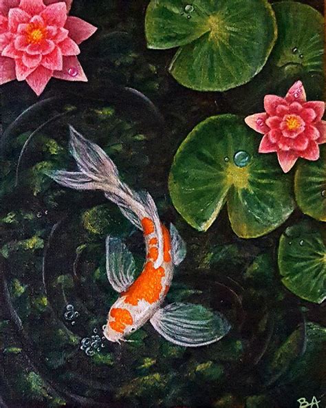 A Painting Of A Koi Fish And Lily Pads