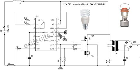 Dc to ac schematic diagram get image about wiring diagram. 12V CFL Emergency Light Circuit Using 3525 IC | Mini Inverter Circuit | Simple Electronic Circuits