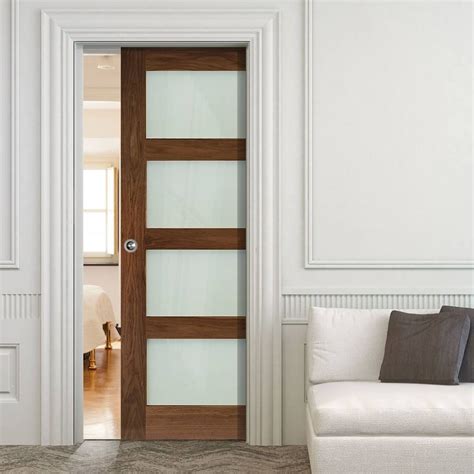 Deanta Single Pocket Coventry Walnut Prefinished Shaker Style Door With Clear Safety Glass