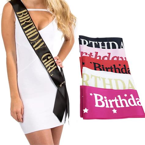 Black With Gold Writing Lgt Birthday Girl Shoulder Strap Sash Accessory Black Gold Silver White
