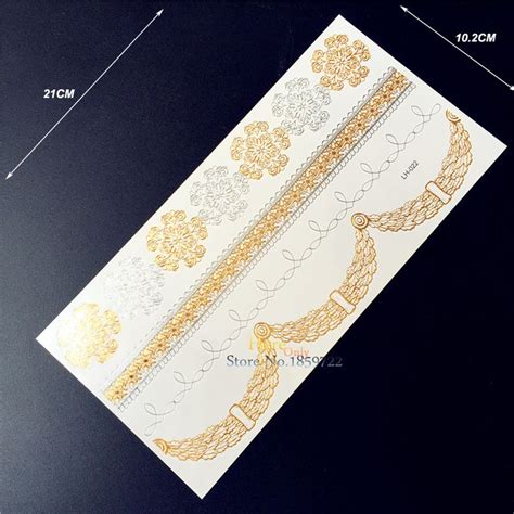 1pc flash metallic temporary tattoo sticker gold silver lace flower bracelet hglh22 waterproof