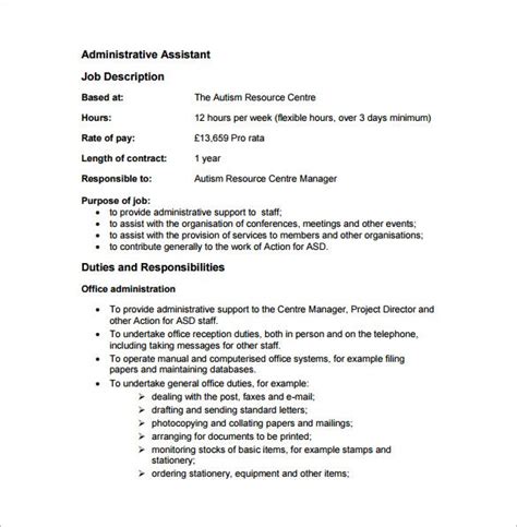 Learn about their education, skills, salary, and more. Administrative Assistant Job Description Template - 10+ Free Word, PDF, Google Docs, Apple Pages ...