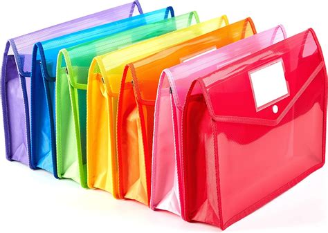 7 Pack A4 Plastic Wallet Folder Envelopes With Closure And Label Pocket