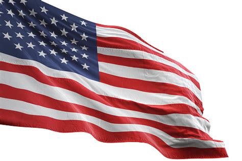 United States Flag Closeup Waving Isolated White Background Stock Photo