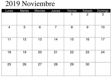 Calendario Noviembre 2019 Para Imprimir Gratis